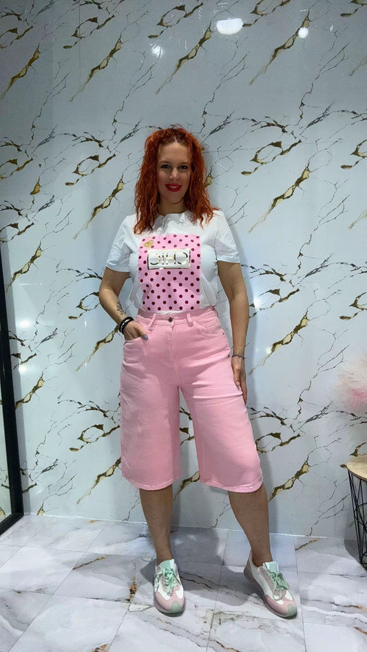 Bermuda vaquera rosa