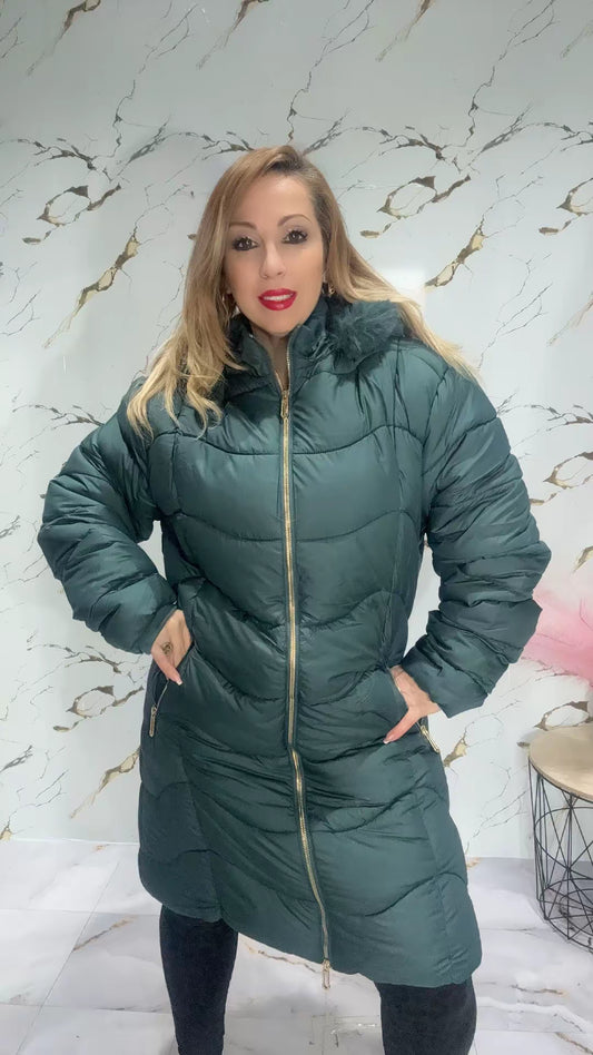 Chaquetón largo verde petróleo