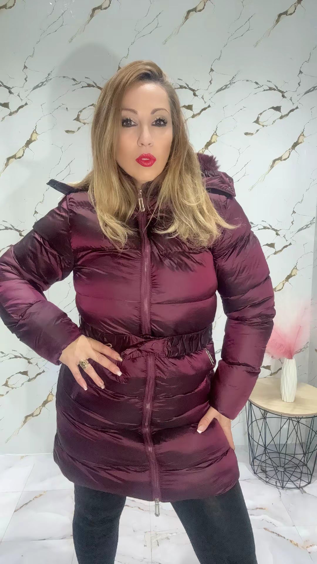 Chaquetón granate brillo