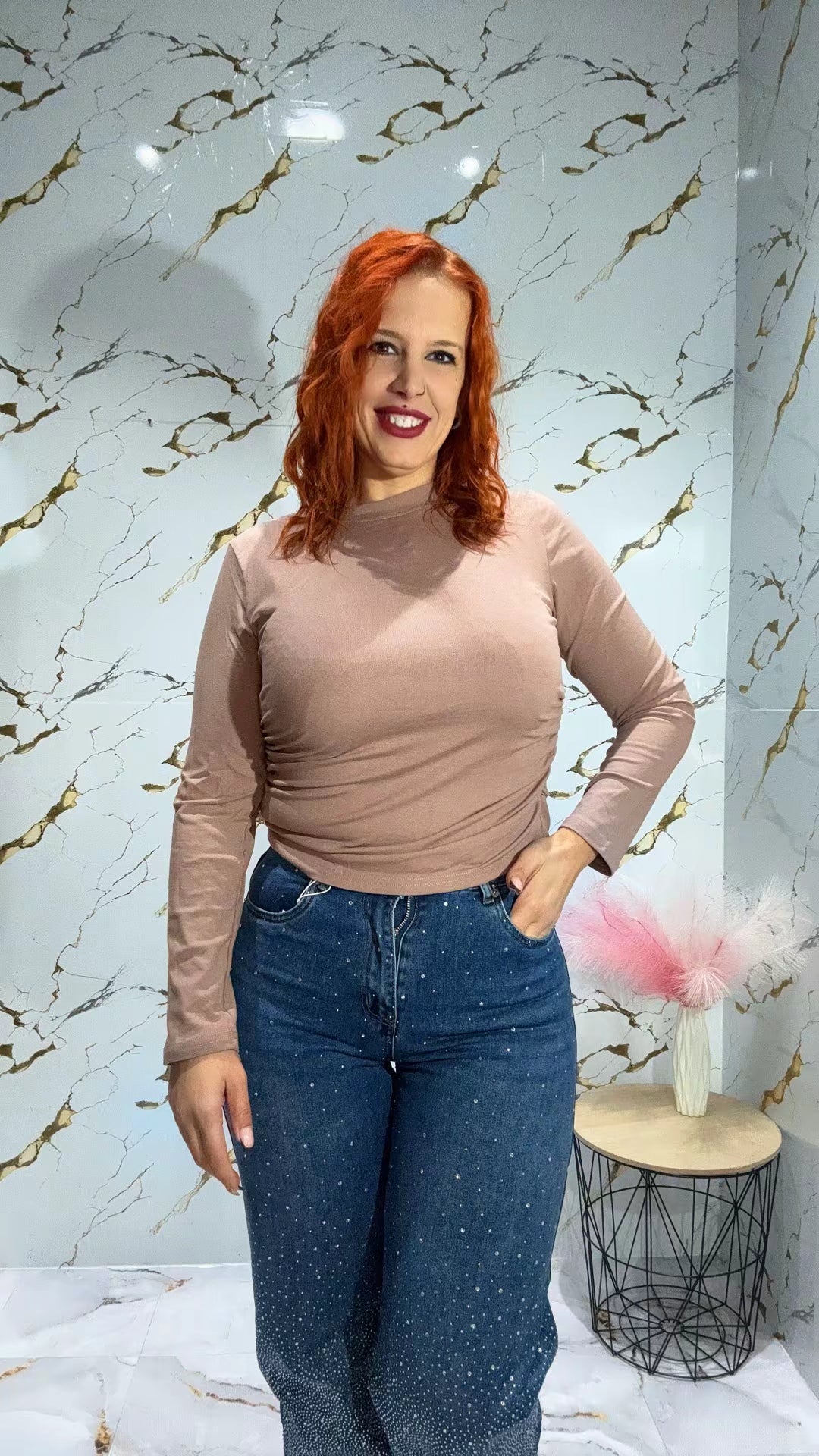 Camiseta básica, fruncida ￼