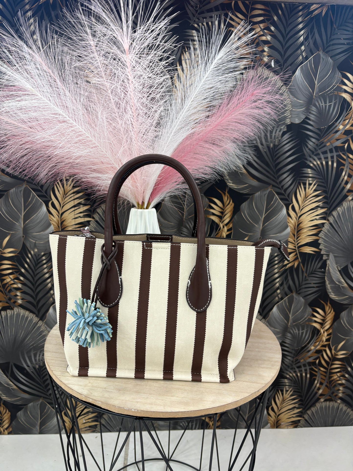 Bolso rayas pompón