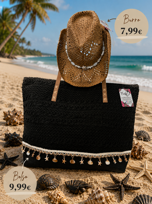 Bolso croché conchas negro