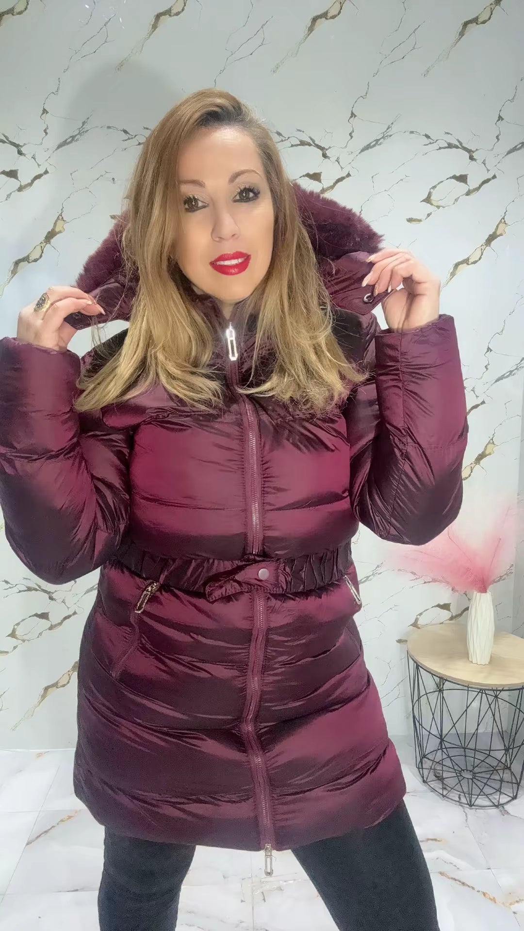 Chaquetón granate brillo