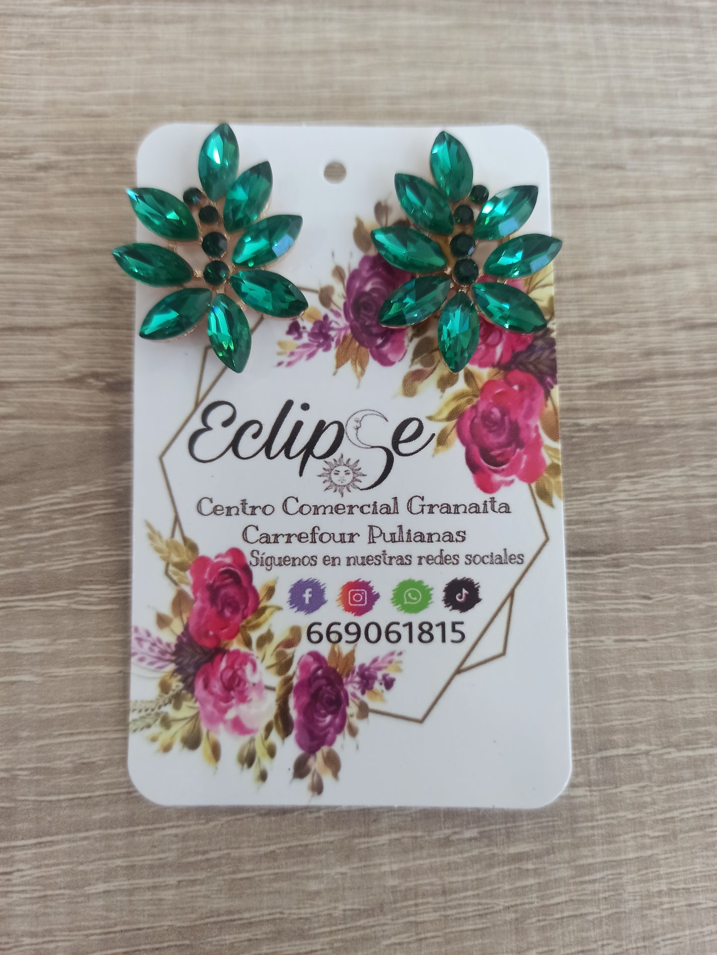 Pendientes flor cristal verde