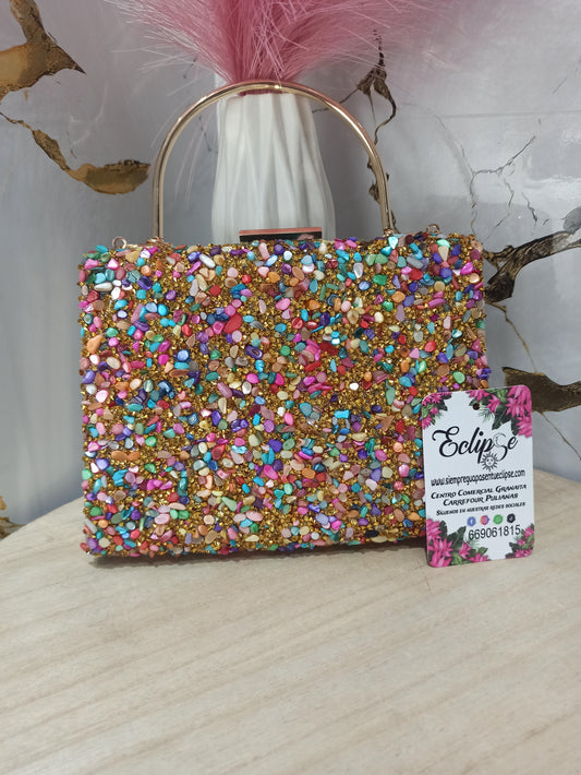 Bolso dorado pedrería