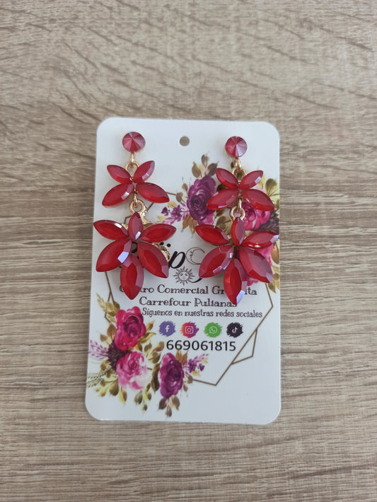 Pendientes flores cristal rojo